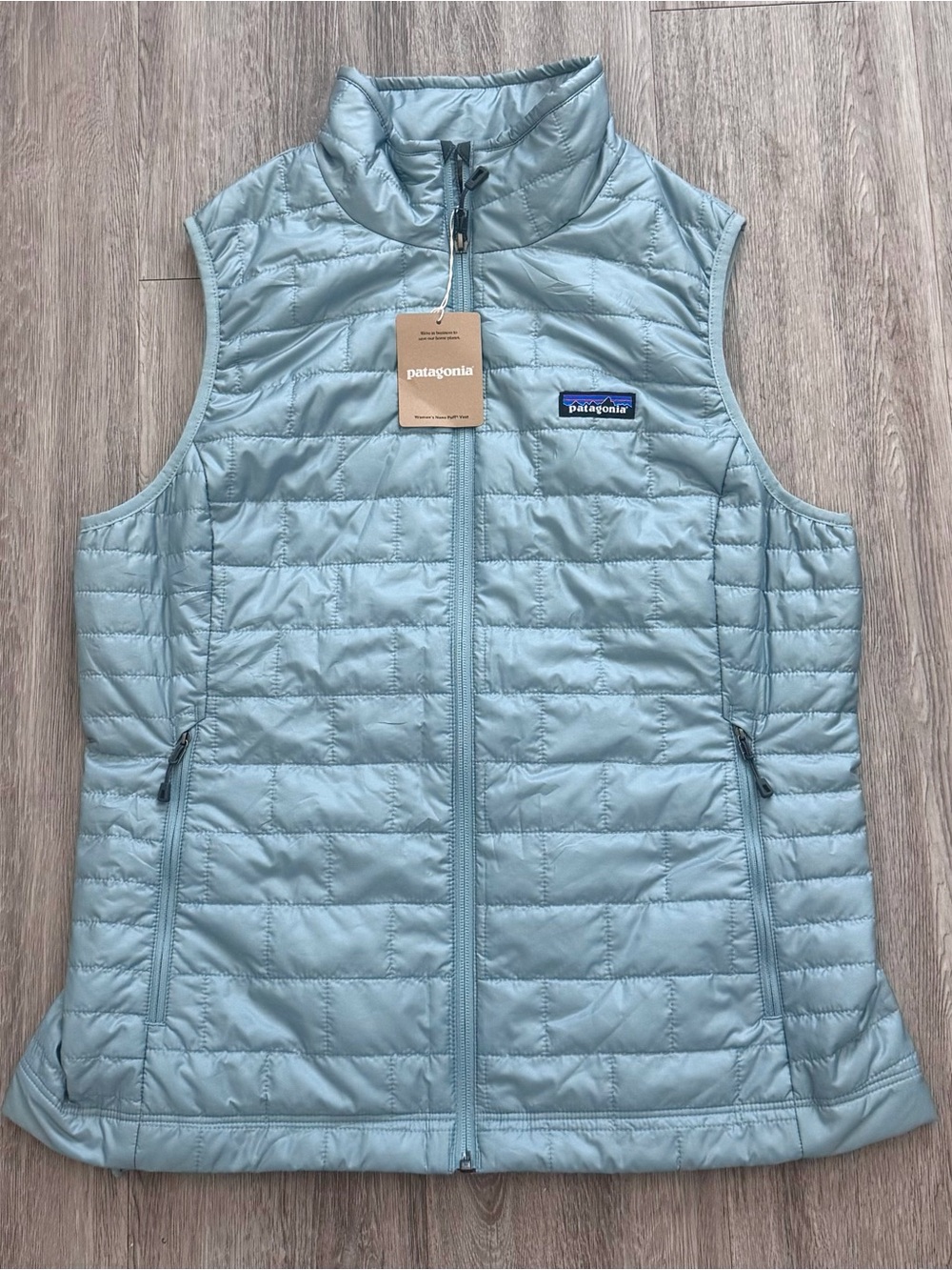 New W Tags! 2024 Patagonia Nano Puff Vest Womens Large Light Blue Puffer Jacket